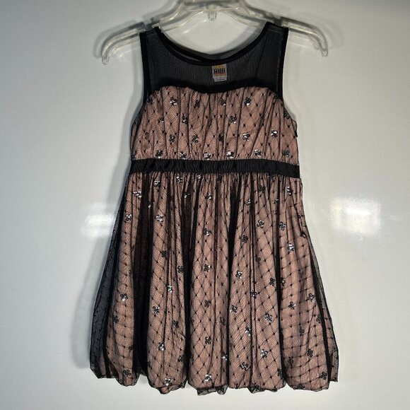 Harajuka Mini SZ 14/16 Pink & Black Sheer Mesh Sequin Dress Party Formal Wedding - Picture 2 of 10